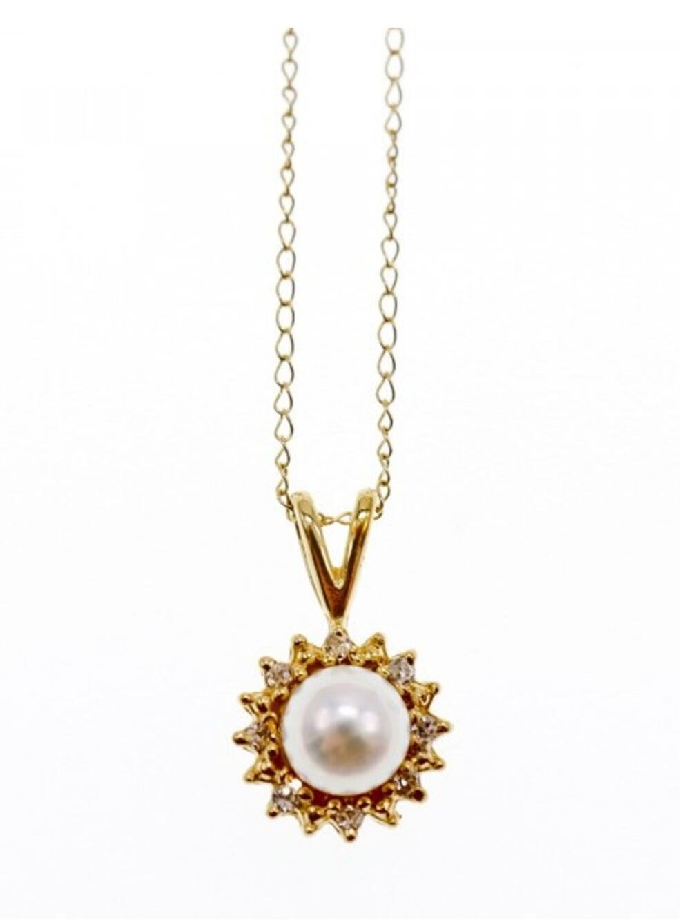 14K Yellow Gold Pearl & Diamonds Chain With Pendant